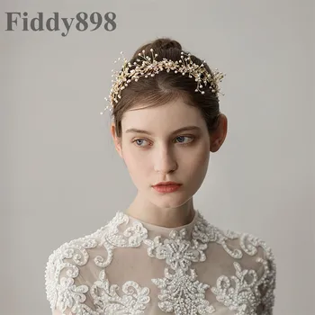 

Luxury Wedding Hair Jewelry Crystal Beaded Wedding Headband Fashion Bridal Hair Band Gold Bridal Headpiece diadema HD77