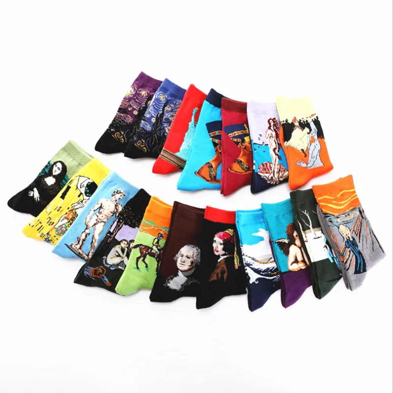 

Hot Combed Cotton Colorful Van Gogh Retro Oil Painting Men Socks cool casual Dress Funny party dress crew Socks