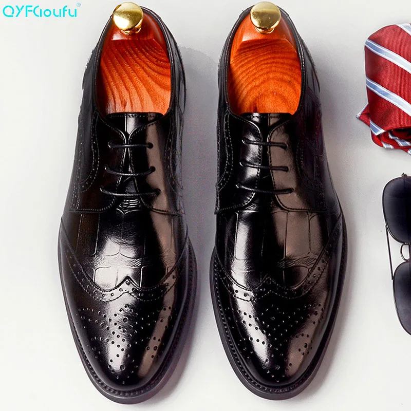 

Plain Genuine Leather Handmade Dress Shoes For Men luxury italian formal brogue shoes Flat high quality oxford shoes