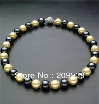 

free shipping charming 9-10 mm TAHITIAN BLACK PEARL GOLDEN shell NECKLACE 18"