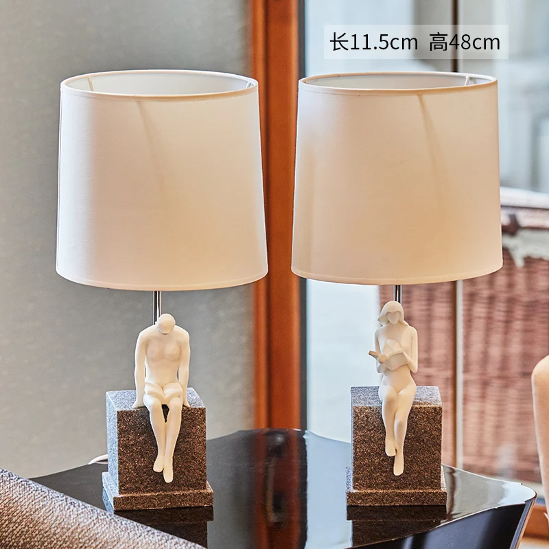 

Luxury Resin Table Lamp Living Room Couple Sitting On Sandstone Reading Book Bedroom Bedside Table Lights Fabric Home Lighting