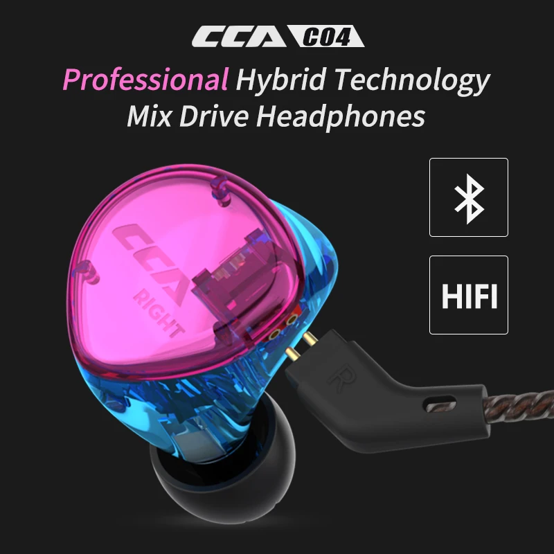 CCA C04 1BA+ 1DD гибридные наушники-вкладыши HIFI DJ Monito спортивные наушники для бега с 2 приводами, гарнитура, съемный 2-контактный кабель