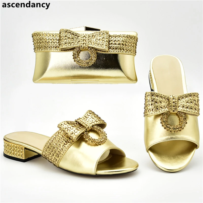 

African Wedding Italian Shoe and Bag Sets 2019 Ladies Shoes with Matching Bags Set Decorated with Rhinestone Party Shoes and Bag
