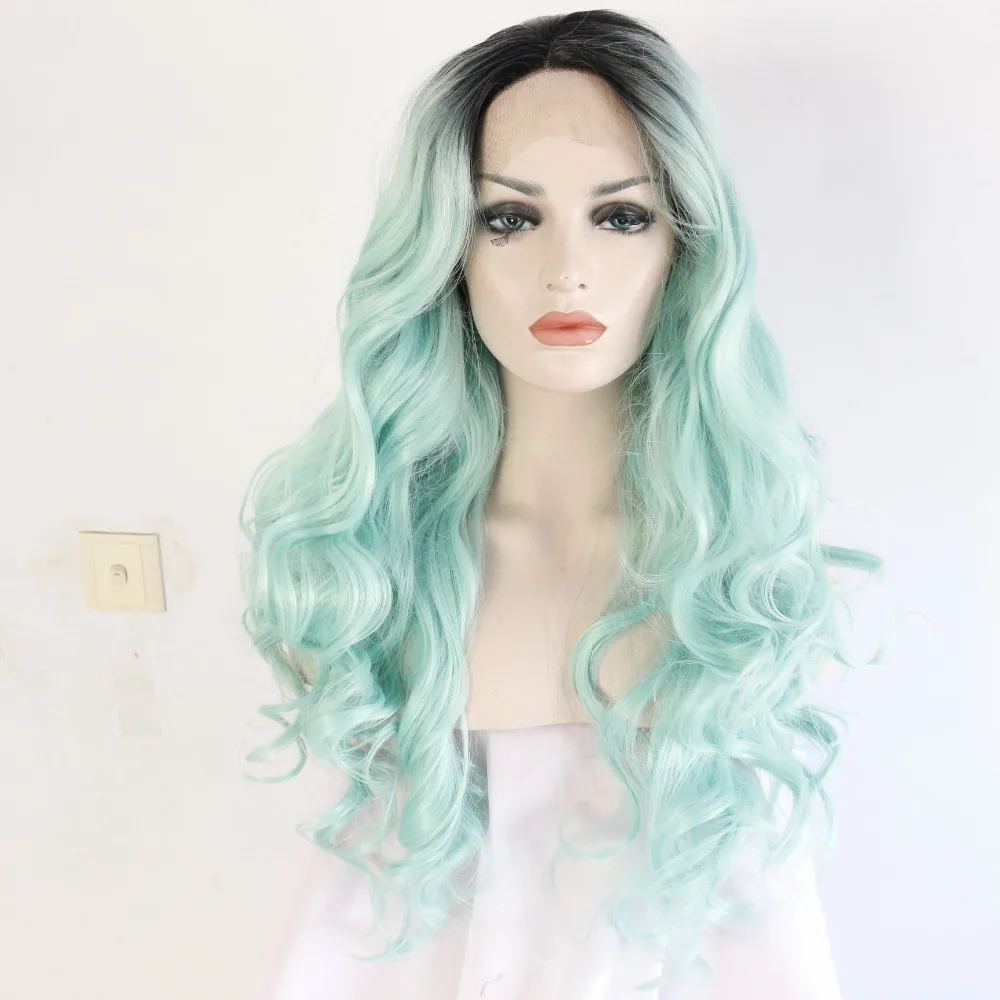 Handmade Large Long Dark Roots Natural Wavy Synthetic Lace Front