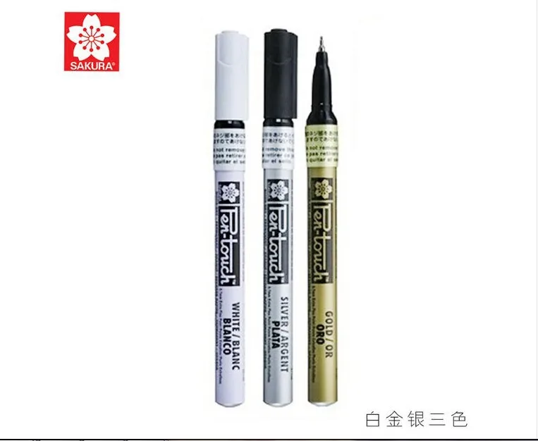 Sakura Pen-Touch paint Marker 3 шт./партия золото/серебро/белый 0,7 мм/1 мм/2 мм маркировка на любую вещь стекло/ткань/металл