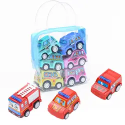 Вытяните назад автомобиль игрушки автомобилей Для детей гоночный автомобиль мини-автомобилей мультфильм 6 шт./лот отступить автобус