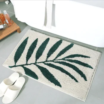 

Green Leaves Thickened Flocking Door Mats Carpet Entrance Indoor Floor Mat Non-slip Doormat Rug Bathroom Absorbent Toilet