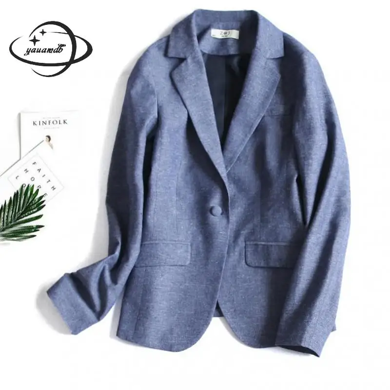 YAUAMDB женские блейзеры 2018 Весна linen Лен женский костюм куртки одежда Одноцветный