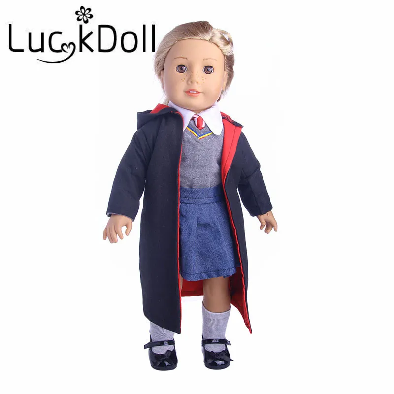 LUCKDOLL маг костюм(толстовки+ джинсовая юбка+ галстук+ два топа) подходит 18 дюймов Американский andoll одежда аксессуары, игрушки для девочек, подарок