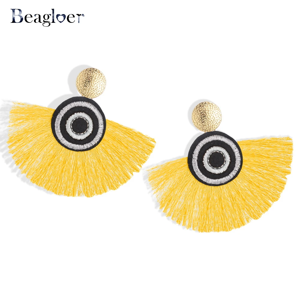 Beagloer Мода Boho многоцветный сектора кисточкой серьги для женщин Праздник чешские