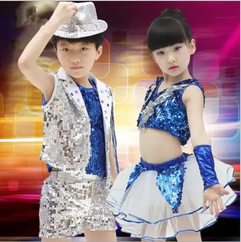 

Child Boy Sequin Hip Hop/Modern Dance Costume Kids Jazz dance Outfit Clothing Sexy Jazz Dance Costumes Dress For Girls