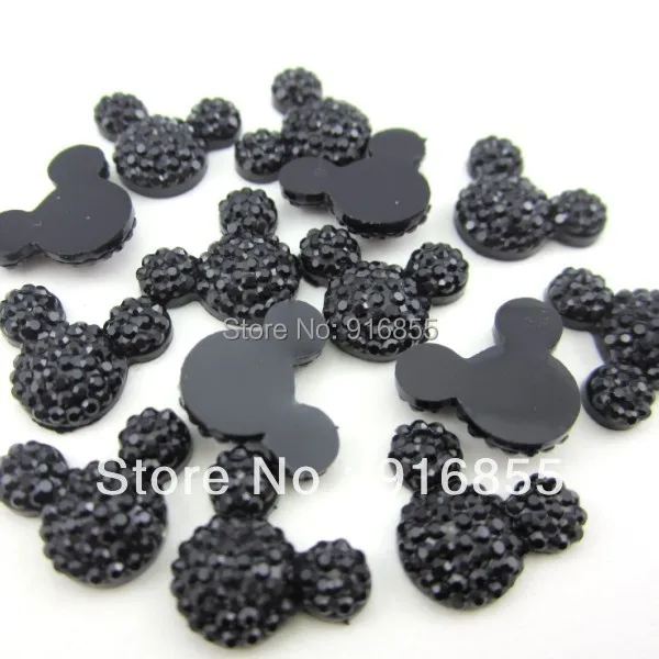 

Free shipping 30pcs Size 16*12mm Color Black Flatback Resin Rhinestone Mickey head Cartton Beads For DIY