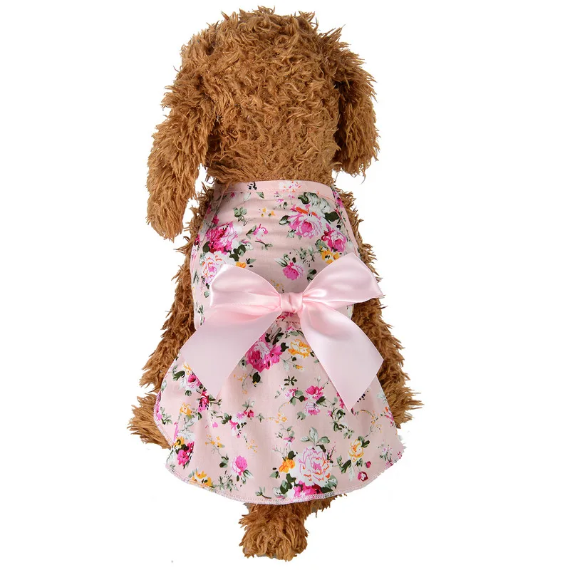 

Floral Bow Summer Dog Cat Dress Vest Clothing For Dogs Pet Dog Clothing XS-L
