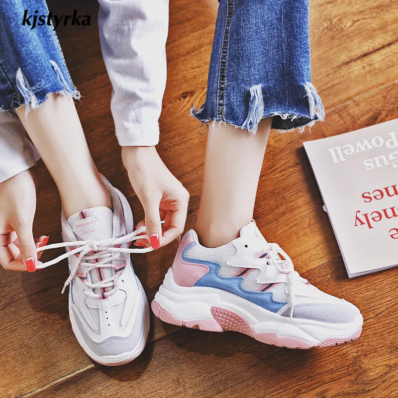

Kjstyrka 2019 classic trend breathable Fashion trainers women sneakers walking basket femme mixed colors wedges shoes for women