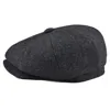 BOTVELA Tweed Wool 8 piece Black Herringbone Newsboy Cap Men Classic 8-Quarter Panel Style Flat Caps Women Beret Hat 005 ► Photo 3/6