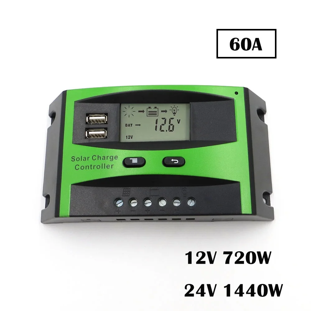 60A 50A 40A 30A 20A 10A 12 V 24 V ШИМ Солнечная батарея для телефона регулятор заряда батареи ЖК-дисплей USB 5 V зарядное устройство для мобильного телефона - Цвет: 10A