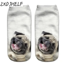 ZXDJHELF новые 3D "Счастливый Мопс" печать носки повседневные Харадзюку искусство носки с низким вырезом животных лодыжки женские носки короткие Meias Feminina S0161