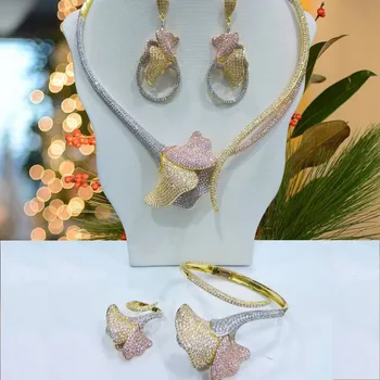 

GODKI NEW Luxury Flower 4pcs African Cubic Zircon CZ Nigerian Jewelry sets For Women Wedding Dubai Gold Bridal Jewelry Sets 2019