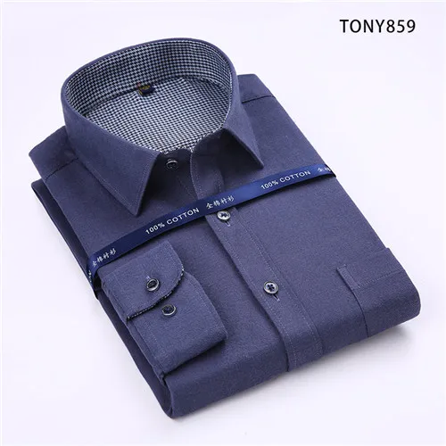 Новые высококачественные хлопковые фланелевые свободные и удобные клетчатые однотонные деловые мужские повседневные рубашки в полоску с длинным рукавом - Цвет: TONY859