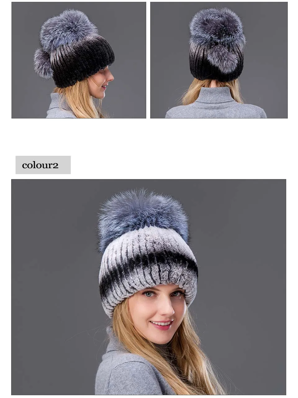 Fanshefeier Модные женские шапки на открытом воздухе Зимние теплые кроличий мех Вертикальная плетеная шапка натуральный Лисий Мех сверху и