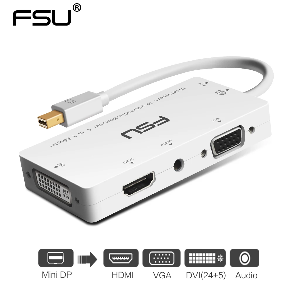FSU 4 в 1 Mini DP к VGA DVI MINI DisplayPort HDMI адаптеру с аудио 3 55 м для Macbook планшета монитора