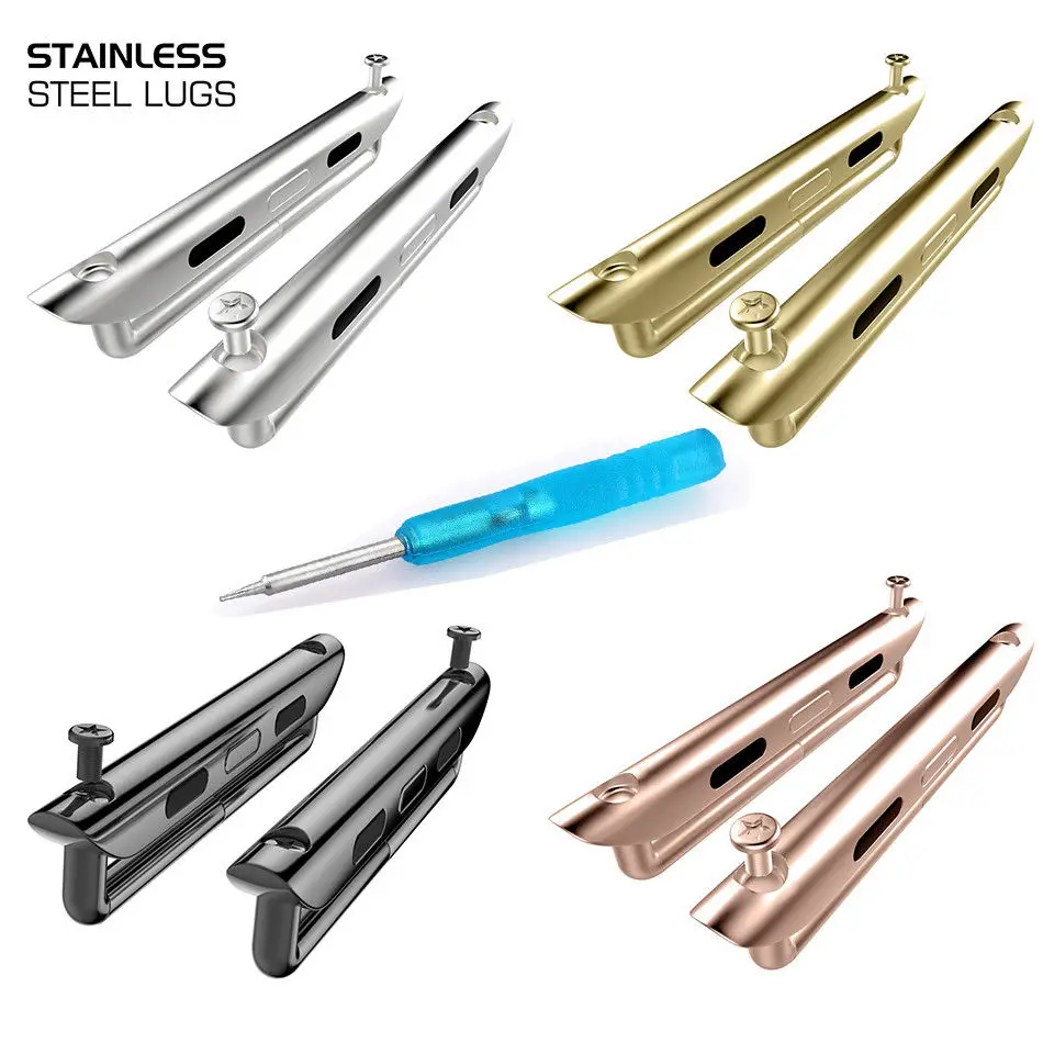 2PCS connector for Apple Watch Band 42mm 38mm Metal Stainless Steel Adapter Connector for Iwatch 3/2/1 Watch strap with tool 2PCS connector for Apple Watch Band 42mm 38mm Metal Stainless Steel Adapter Connector for Iwatch 3/2/1 Watch strap with tool