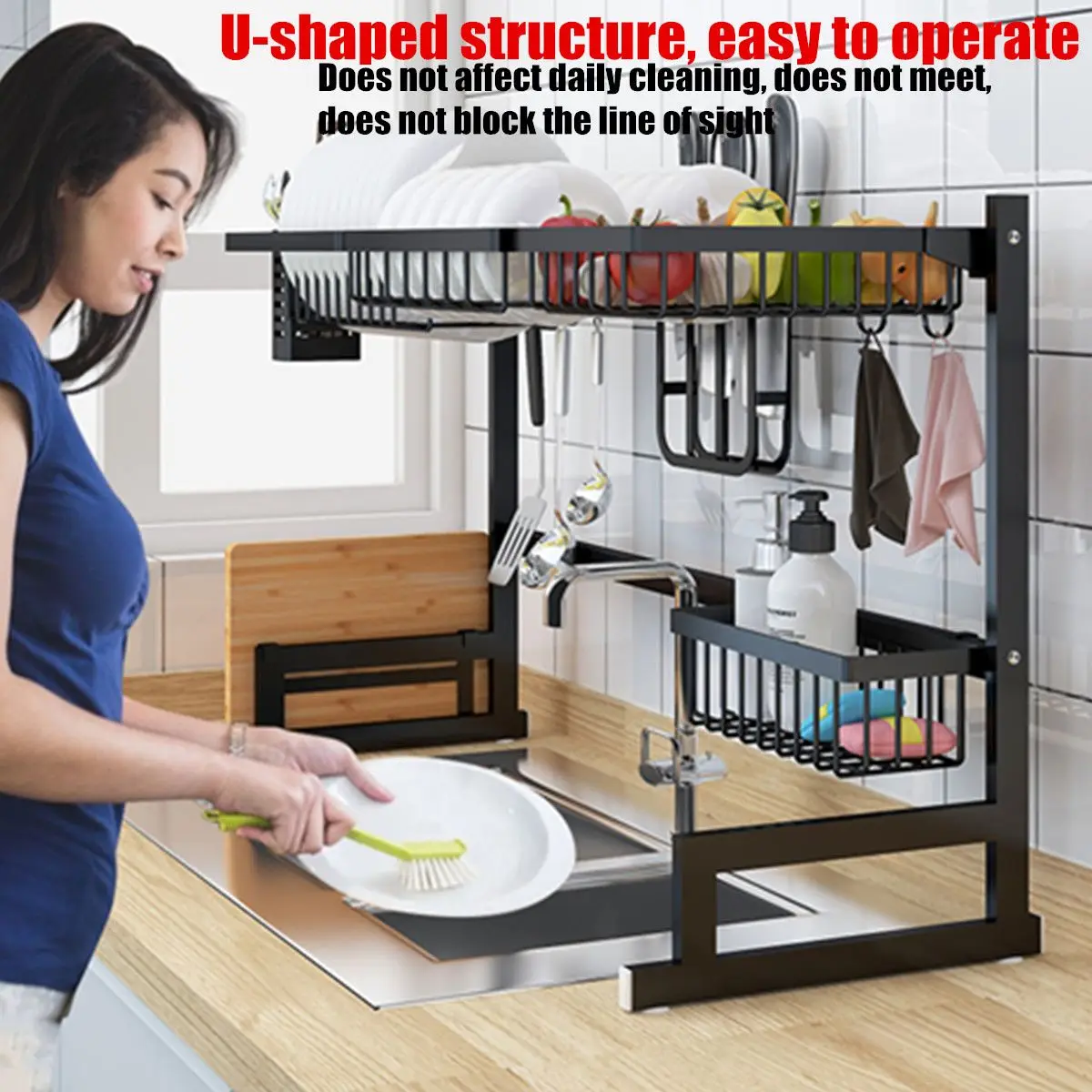  65/85cm Over Sink Stainless Steel Kitchen Shelf Storage Holders Bowl Dish Rack Organizer Utensils S - 33034026594