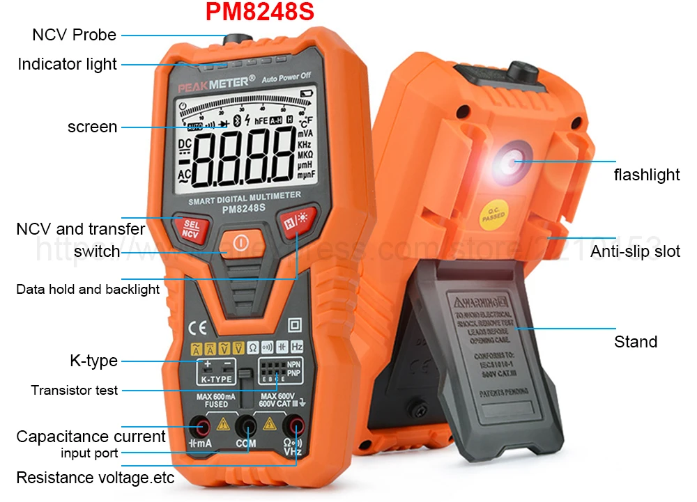 DC/AC Умный полный автоматический Диапазон Цифровой мультиметр NCV Частота Температура Емкость тестер PM8247S/PM8248S