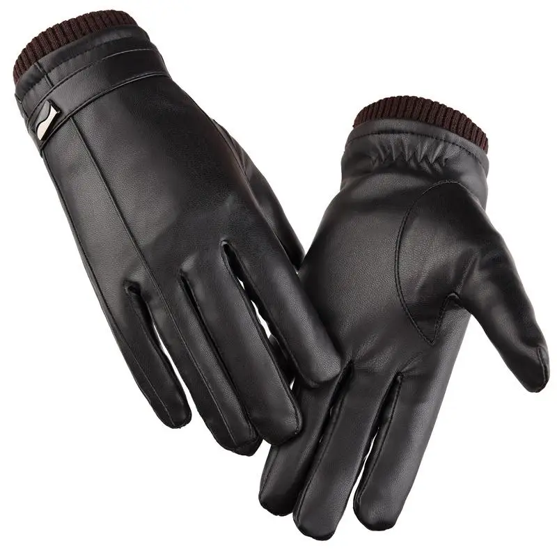 Кожаные перчатки мужские зимние перчатки Сенсорный экран Ветрозащитный сохраняет тепло Спорт на открытом воздухе Велоспорт Guantes Черный