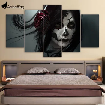 

HD Print 5 piece canvas art Day of the Dead Face Painting wall art work for living room home decor Free shipping/ny-199