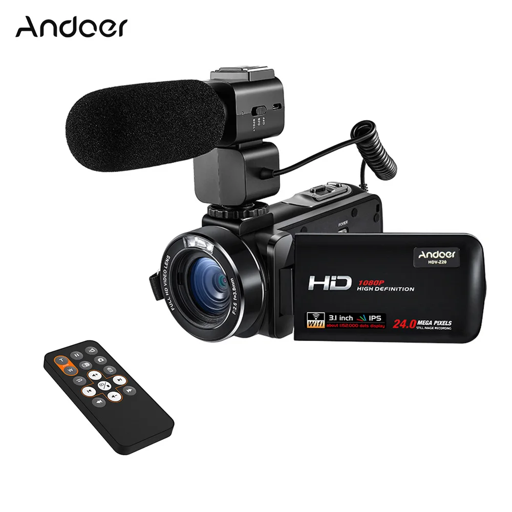 Andoer HDV Z20 1080P Full HD 24MP WiFi цифровая видеокамера с внешним микрофоном 3 0 &quotВращающийся