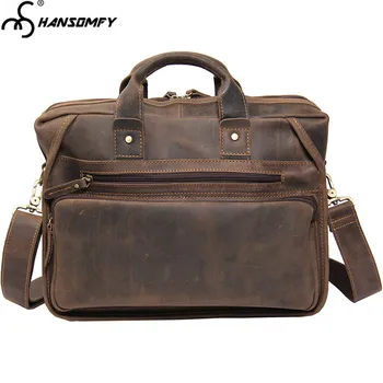 

Handmade Business Men's Bag Slung Computer Handbag Official Messenger Bags Shoulder Crossbody Retro Original Crazy Horse Leather