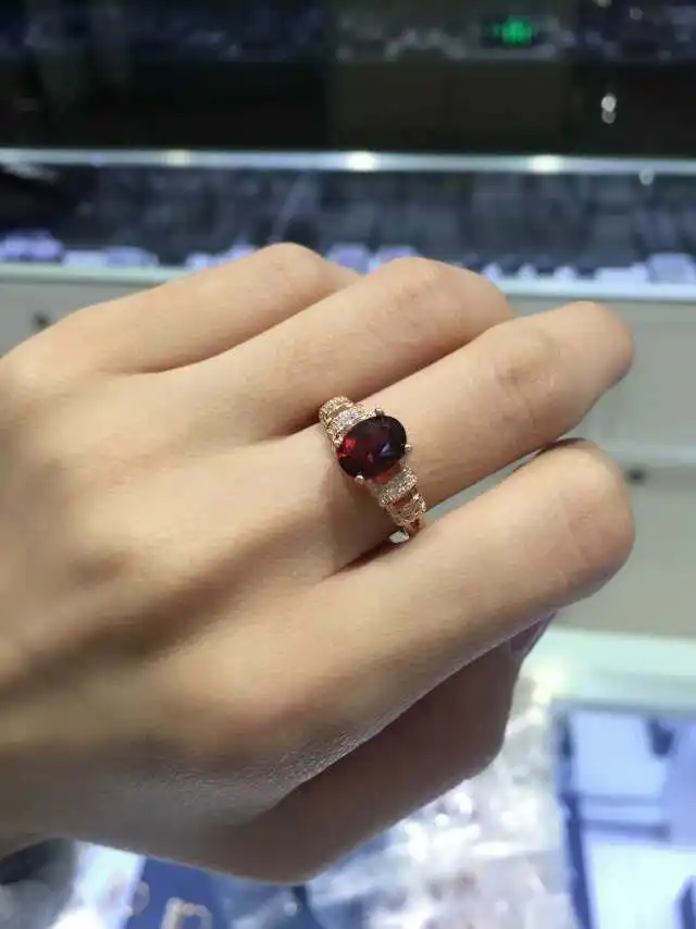 

Natural red garnet stone Ring Natural gemstone Ring S925 sterling silver trendy Elegant round ladder women wedding gift Jewelry