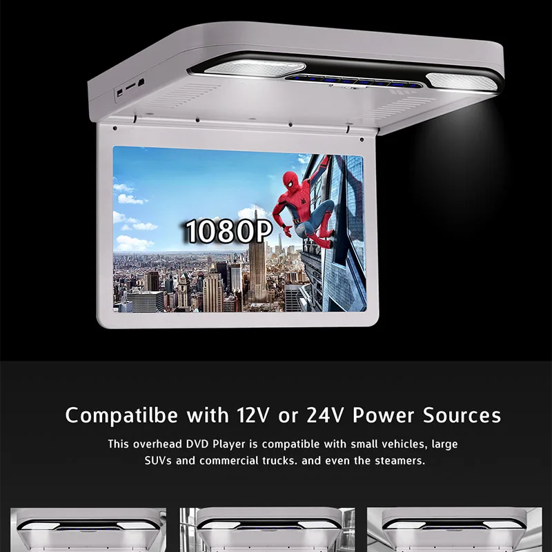 13,3 дюймов 1080P TFT-LCD Автомобильный потолочный монитор с креплением на крышу автомобильный DVD видео плеер монитор Встроенный динамик FM HDMI SD 2 IR наушники