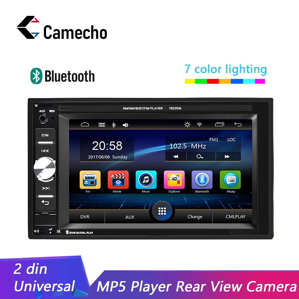 Camecho 2din автомобильное радио Bluetooth Сенсорный экран AUX в USB TF MP5 плеер камера заднего