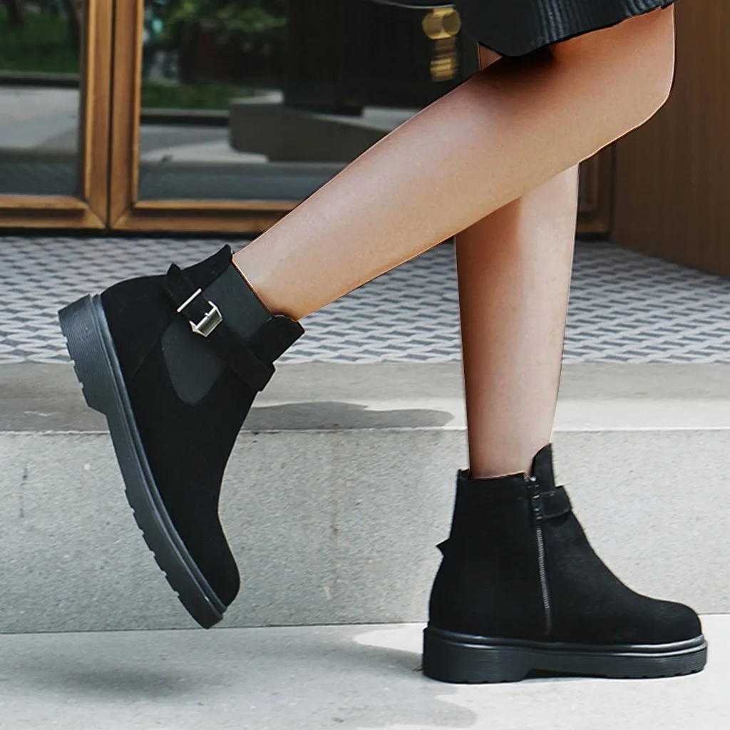 

Women Boots Spring Autumn Motorcycle Ankle Platform Boot Lady Flat Marten Round Toe Buckle Stylish Retro Punk Casual Shoes Boots