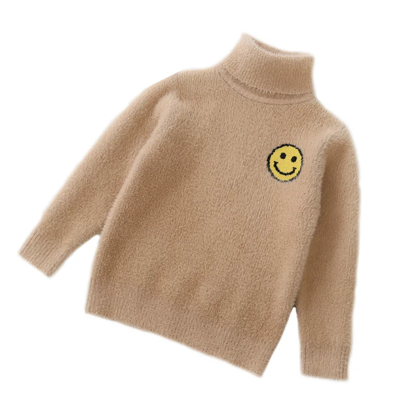 

Children Imitated Mink Fluff Clothing Boys and Girls with Thickened Cashmere High-necked Smiling Face Sweaters