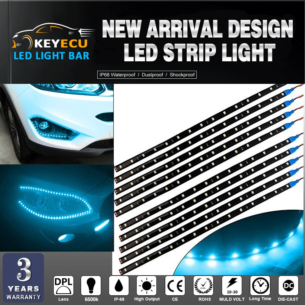 Keyecu Ice Blue Водонепроницаемый Авто багажника Светодиодные ленты свет бар грузовик Бег обратный поворота тормоза siganl хвост гибкая, Водонепроницаемый