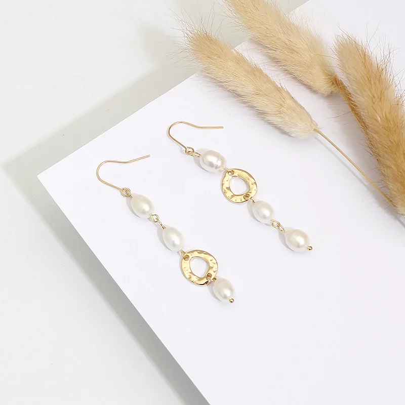 

Woman earrings silver earrings 925 valentine Gold long pearl v earrings Baroque pearl fringe rose gold EH9800