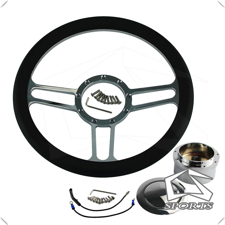 

14" 9-Bolt Trinity Style Half Wrap PVC Steering Wheel +Adapter w/Horn For CHEVY