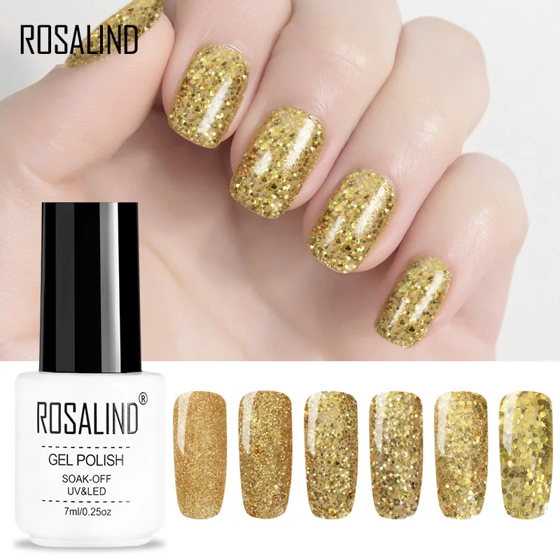 

7ml 1 Pcs Sequin UV LED Gel Polish Soak Off Nail Art Golden UV Gel Varnish HJL2018