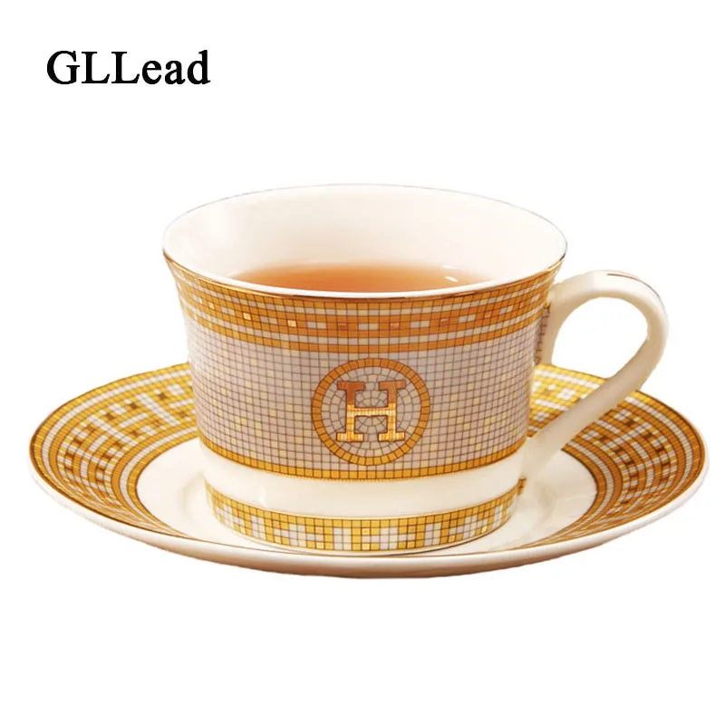 

GLLead European Style Porcelain Coffee Cup Bone China Coffee Set Ceramic Tea Cups and Saucers Home Office Teacup Drinkware