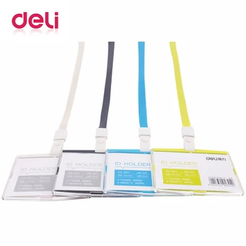 

Deli 1pcs Name ID card holder vertical horizontal Business Work Card Badge Lanyard Holder Hot Vertical ID Case protector