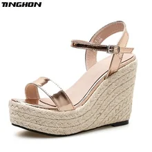 TINGHON Women PU leather Platform Sandals Peep Toe Wedge Espadrilles Women Buckle Strap Comfortable Women Sandals TINGHON Women PU leather Platform Sandals Peep Toe Wedge Espadrilles Women Buckle Strap Comfortable Women Sandals