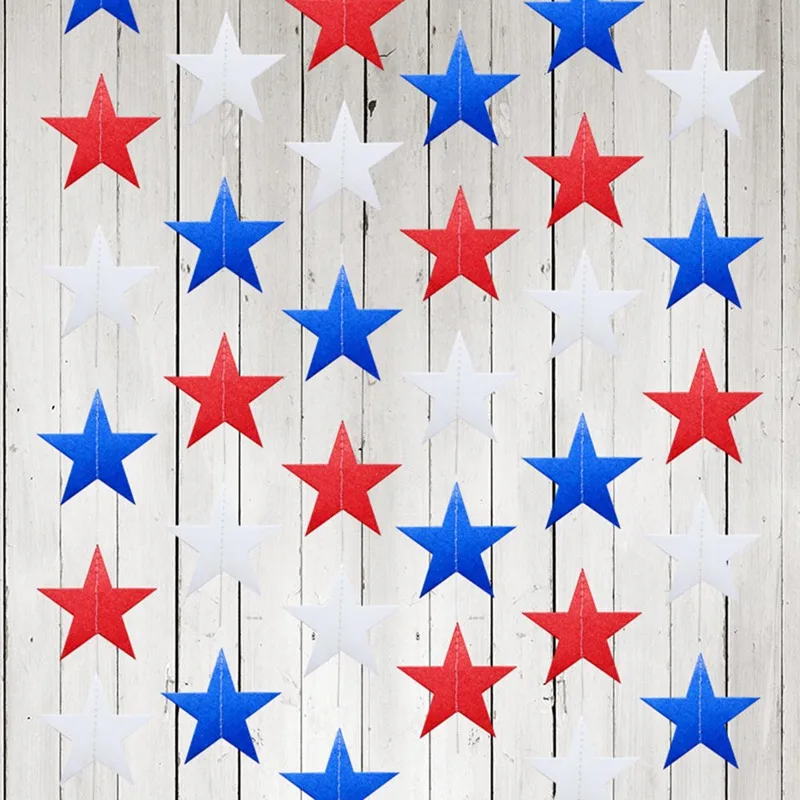 

4th of July USA Paper Star Garlands 4m Long String Chain independence Day Party Banner Handmade Decoration