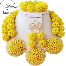 Роскошный Непрозрачный желтый хрустальный шар женские ожерелья бижутерия нигерийские Свадебные африканские бусы комплект ювелирных изделий ABC864