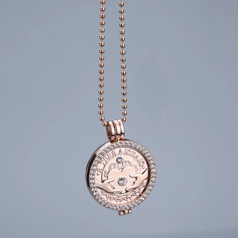

Hand rose gold 35mm mi necklace moneda pendants disc fit my 33mm coins holder for women fashion jewelry locket crystal hol