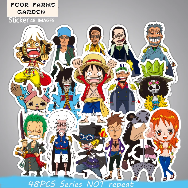 

48 Pcs/ One Piece Anime Sticker Toys Fashion Cartoon Kids Stickers Funny Luggage Laptop Skateboard Decal Graffiti Toy Stickers