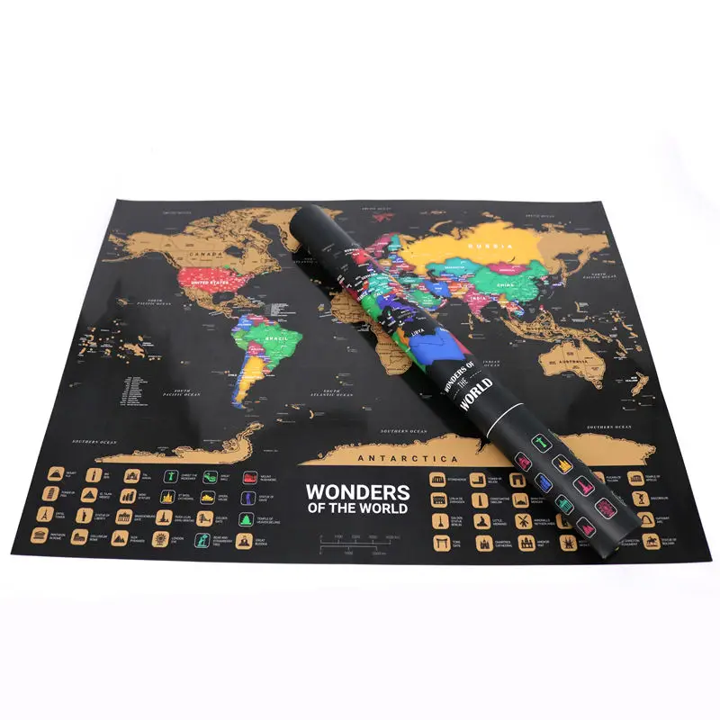 

Drop shipping home Travel Map Vintage gold black poster Personalized World Map living room pub cafe painting 40x55cm
