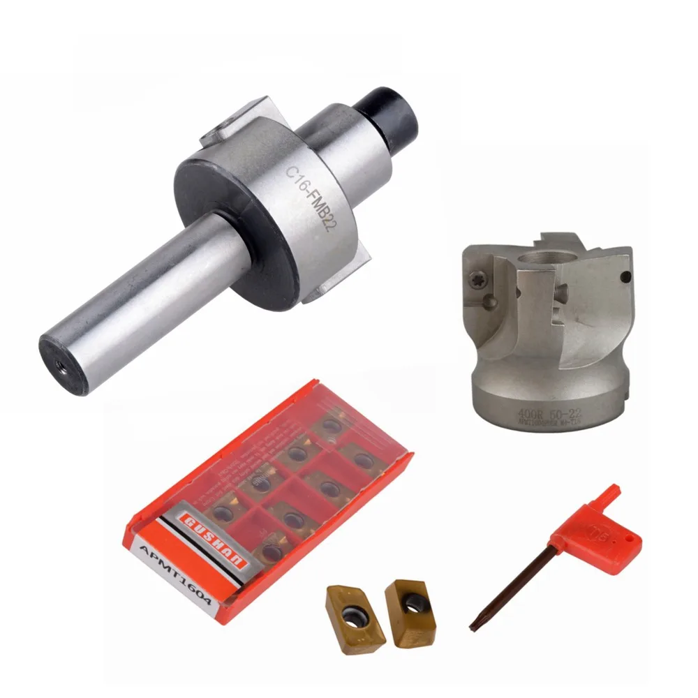 

C16 FMB22+ 400R right angle shoulder Face Mill Cutter 50mm + 10pcs APMT1604 Carbide Inserts with Wrench For Milling Tool